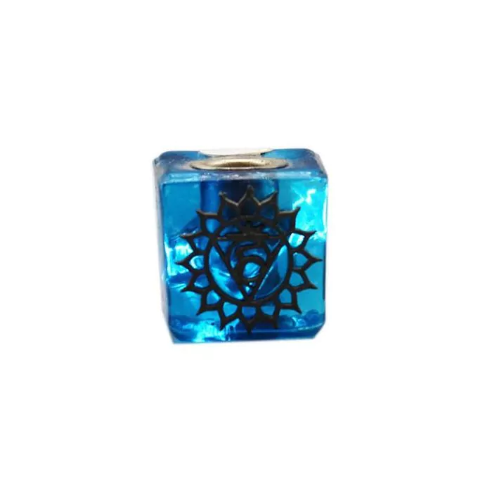 GLASS CUBE LIGHT BLUE CANDLE HOLDER-THROAT